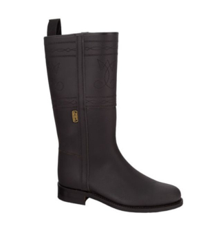 Bota campera negra. Vista lateral exterior